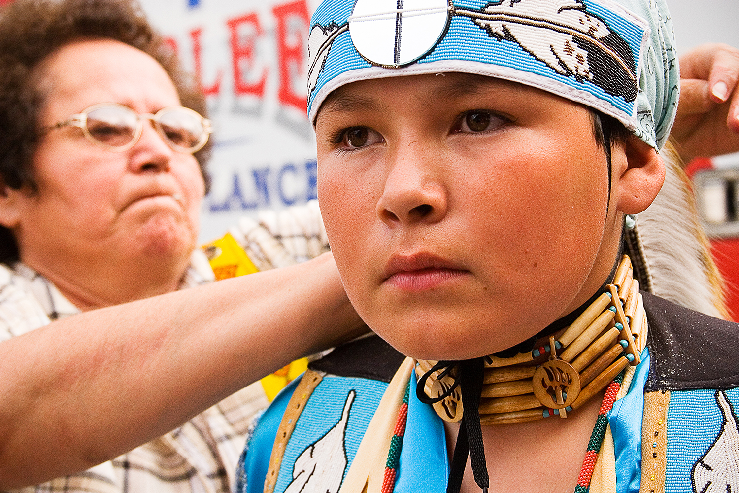 Joe Pizereau Getting Ready with Grandmother Rose, Montana, 2008 by Sue Reynolds