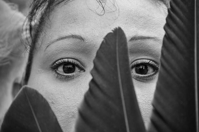 Gigi Yazzie With Eagle Feather Fan, 2007 by Sue Reynolds